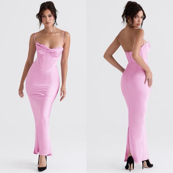 House of CB Dresses & Skirts - House of CB Charmaine Pink Corset Satin Maxi Dress Size Medium